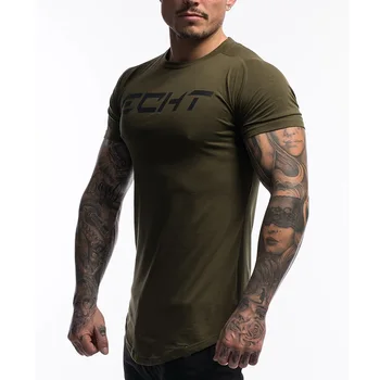 Svakodnevni pamučna t-shirt s po cijeloj površini gospodo dvorane za fitness majica army green muški bodybuilding trening mršavi t-shirt majice ljetna odjeća